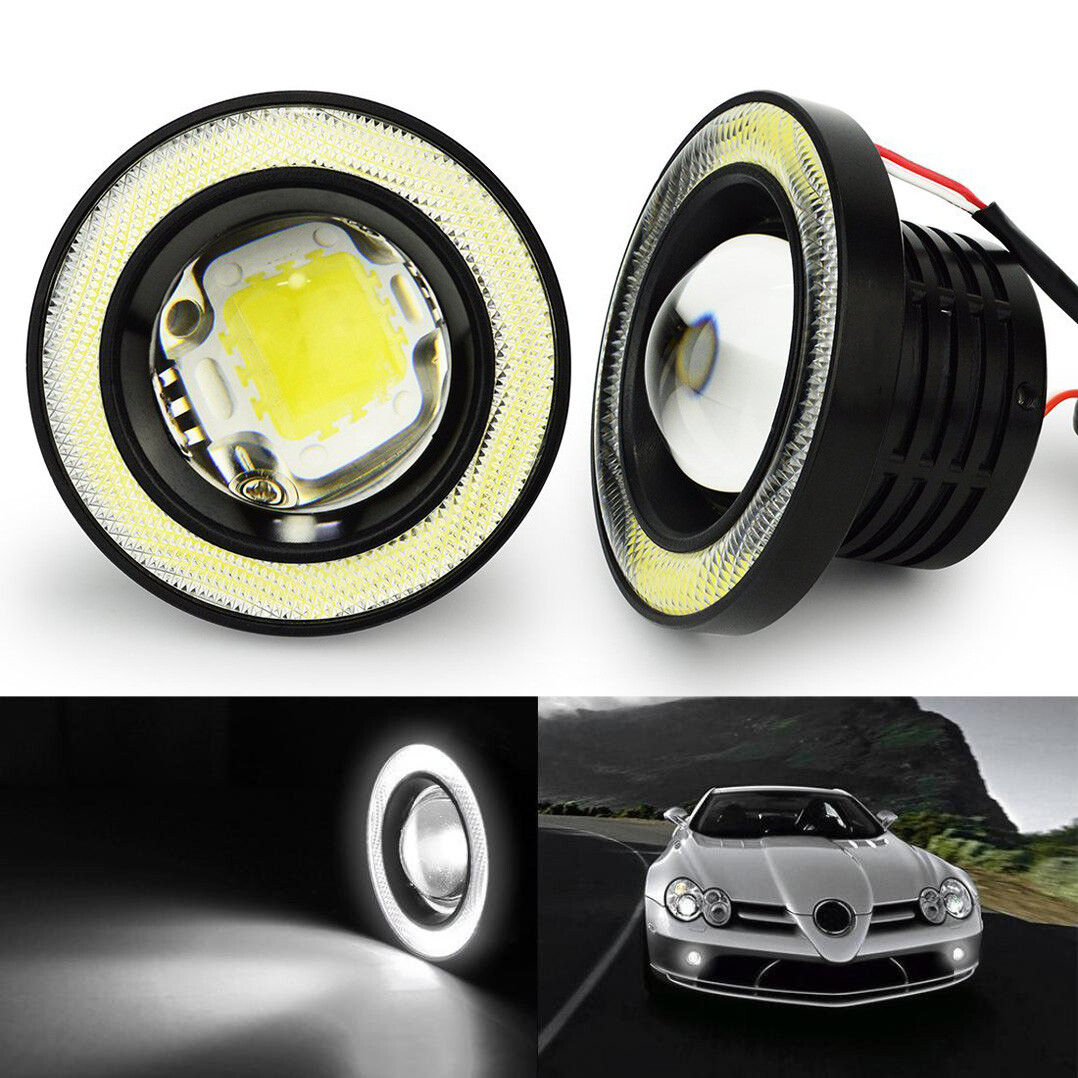 3.5″ Round COB LED Fog Light Projector Car Bright Angel Eyes Halo Ring DRL Bulbs