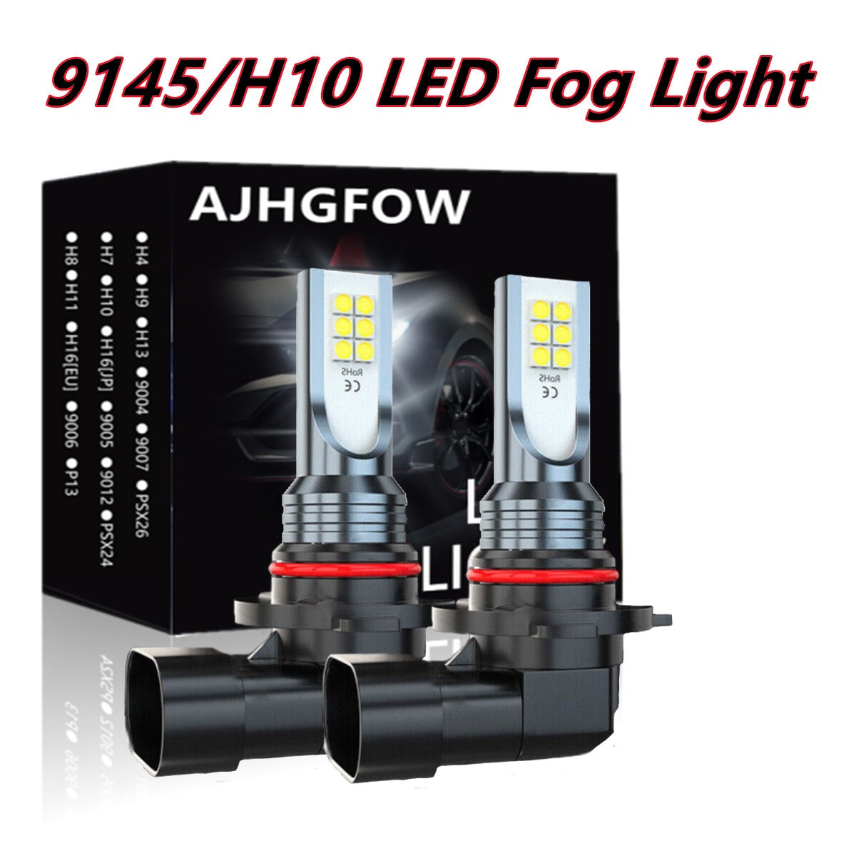 2-Sides 9145 9140 H10 LED Fog Light Bulb 100W 6000K Super White Bright Kit 2pcs
