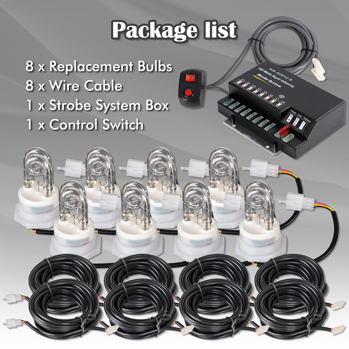 160W 8 HID Bulbs Strobe Lights Kit Hide-A-Way Emergency Hazard Warning Headlight