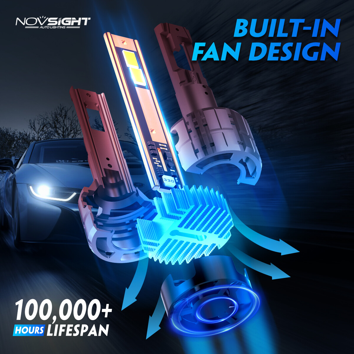 NOVSIGHT 2pc HB2 9003 H4 LED Headlight Bulbs 60000LM 6500K 200W Super Cold White