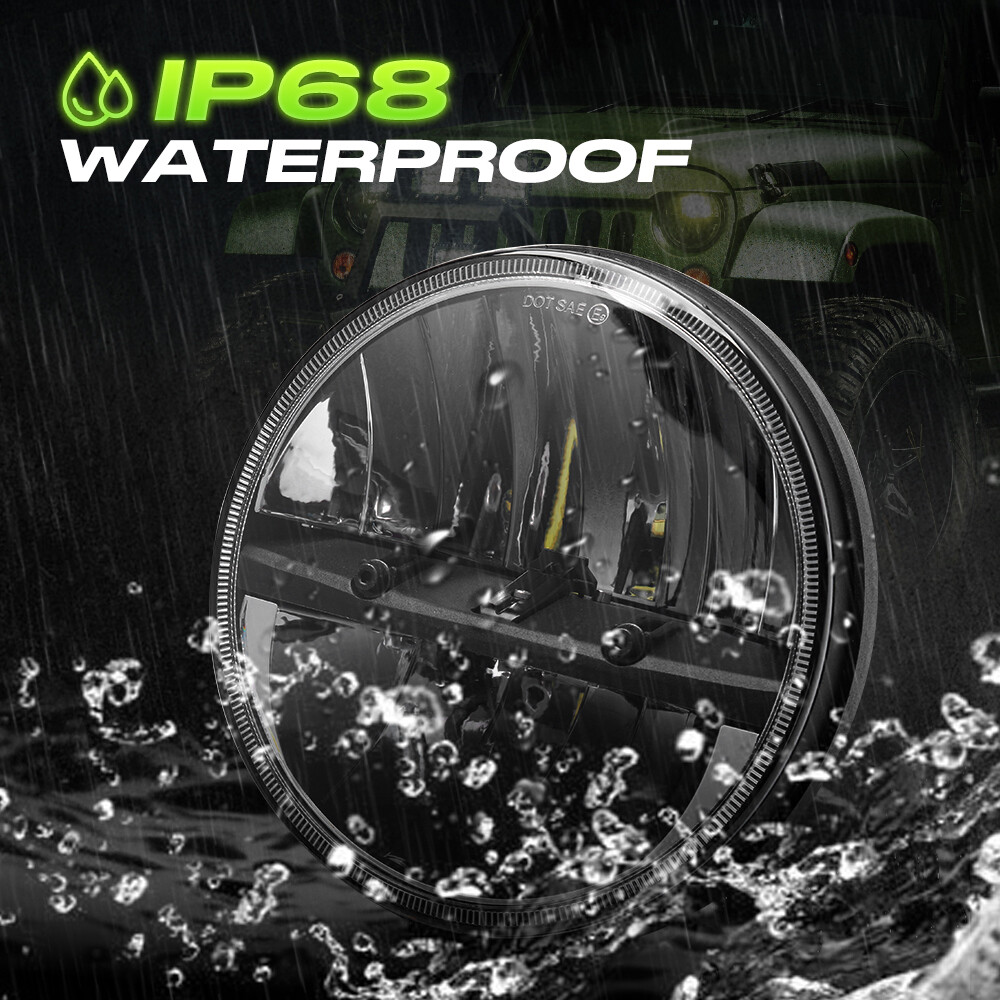 Pair DOT 7″ Inch Round LED Headlights Hi-Lo Beam For Jeep Wrangler JK TJ CJ LJ