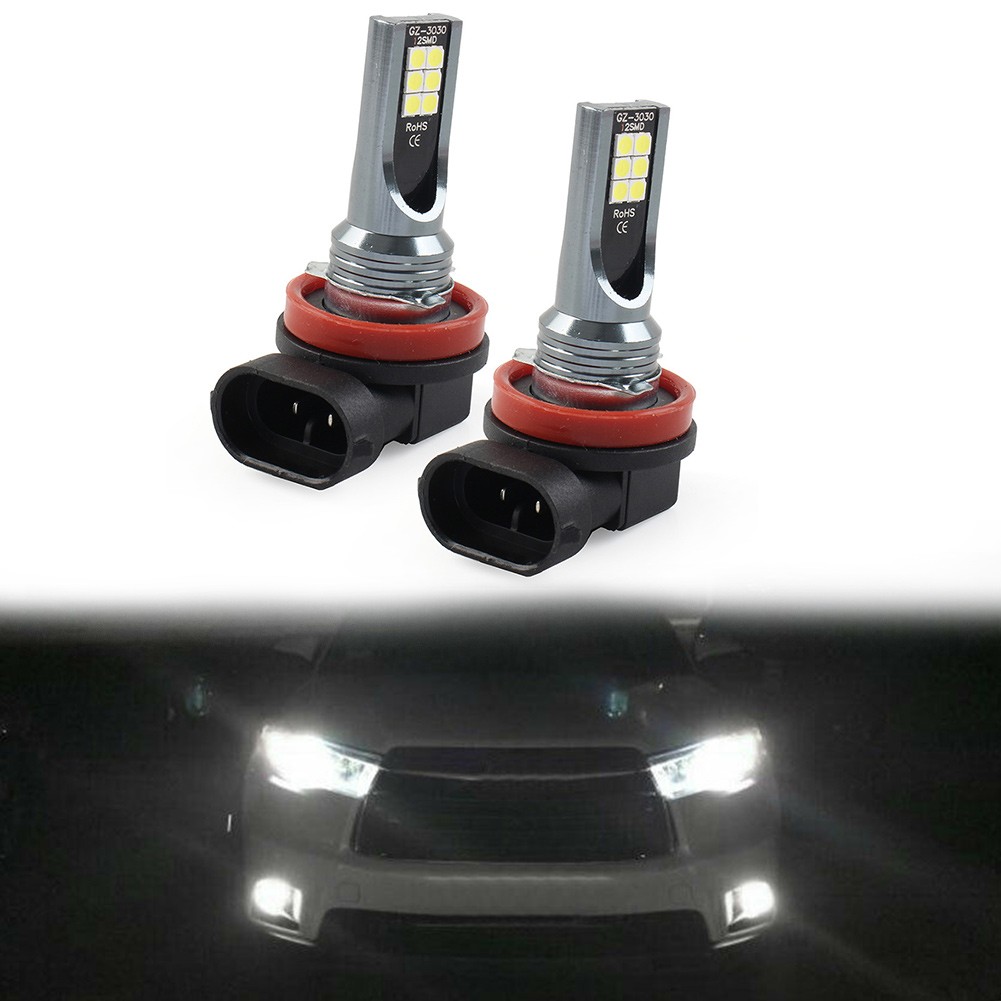 2Pcs H11 LED Light Super Bright Bulbs White Light Aviation Aluminum + ABS