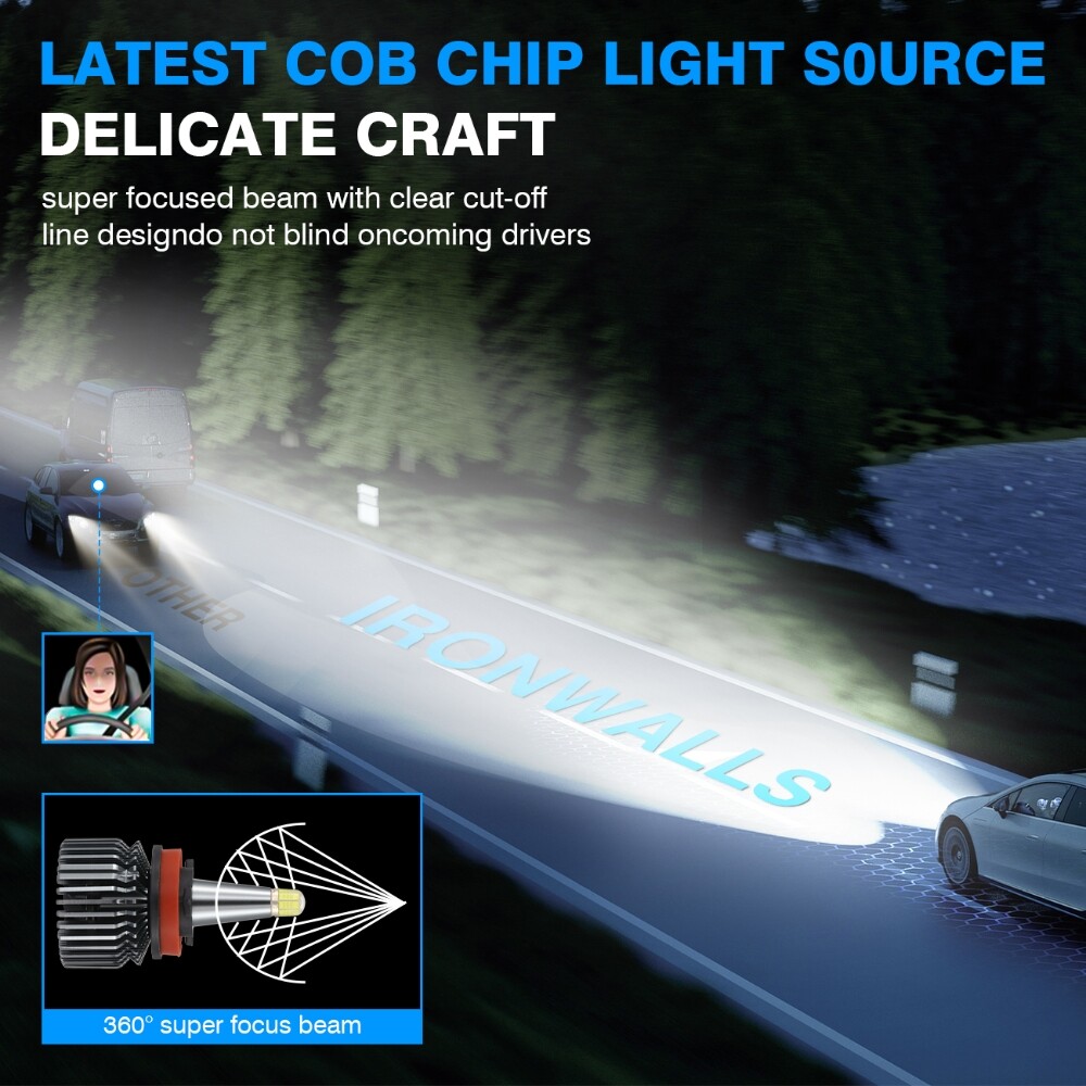 8-sides H11 LED Headlight Conversion Low Beam Bulbs Super Bright 6500K 2500000LM