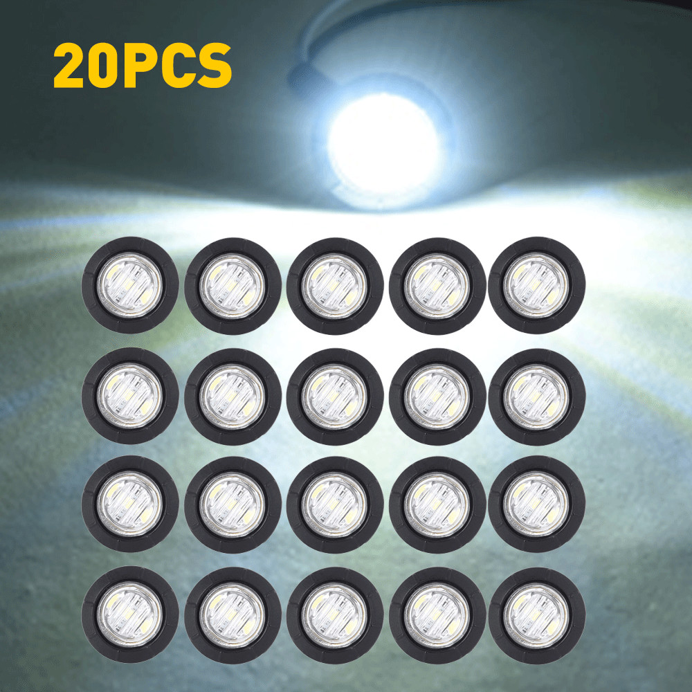 20X Pickup Round Side Marker lights 3/4″LED Bullet Light Truck Trailer White