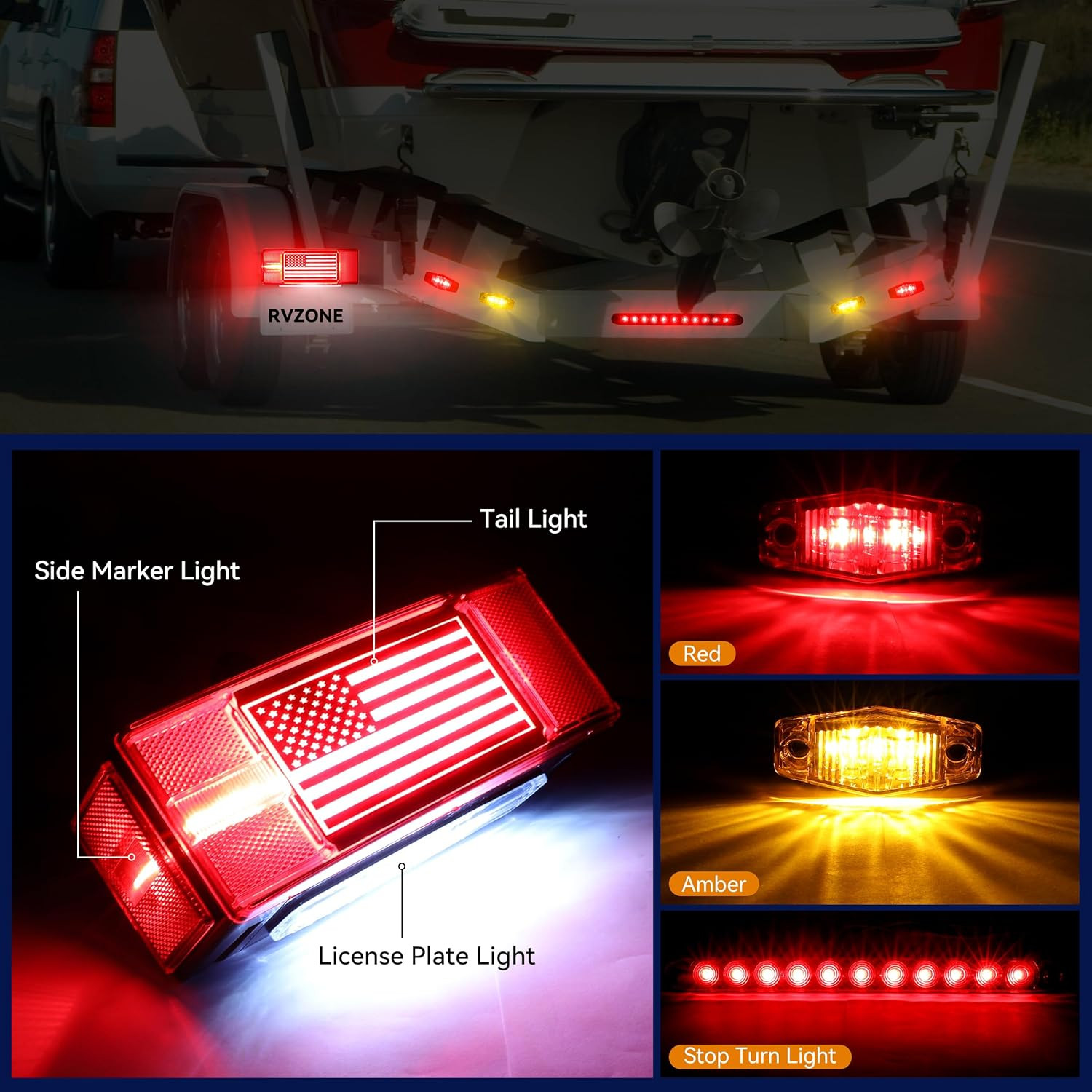 LED Trailer Lights Kit Waterproof IP68 Utility Boat Trailer Light Set Wiring Kit