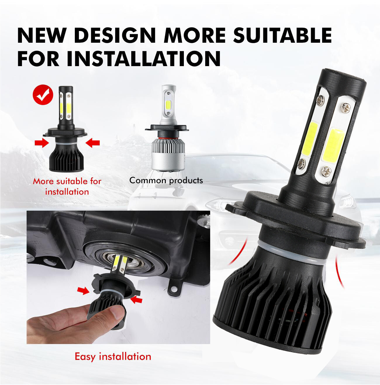 4-sides 9003 H4 LED Headlight Bulbs Kit 1000W 1000000LM Hi/Lo Beam Super Bright