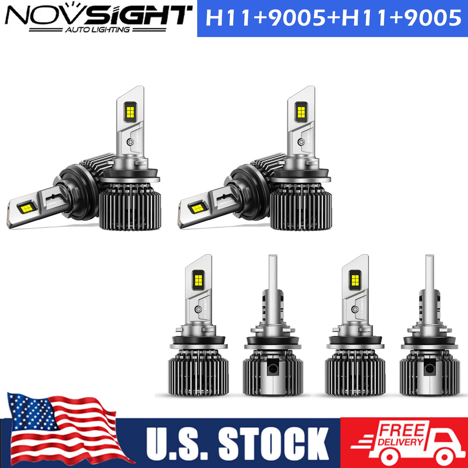 9005 H11 LED Headlight Combo High Low Beam Bulbs Kit Super White Bright Lamp