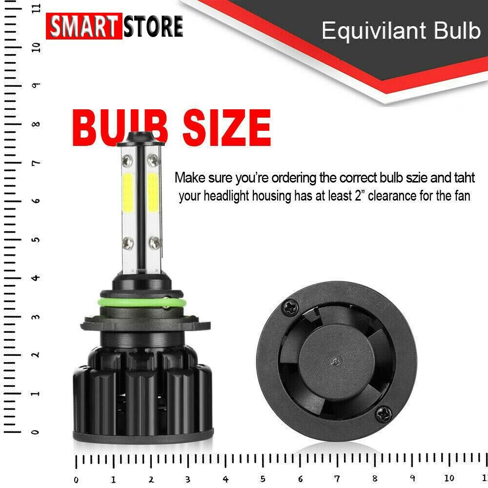 2PCS 4-Sided Headlight 9006 HB4 LED Bulb 2000W 300000LM Low Beam or Fog Light US