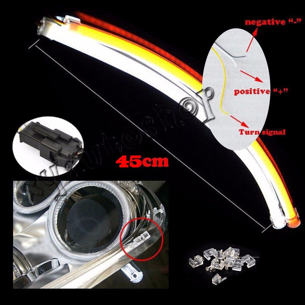 2x 45cm DIY Switchback White Amber LED DRL Car Daytime Running lights Strip Tube