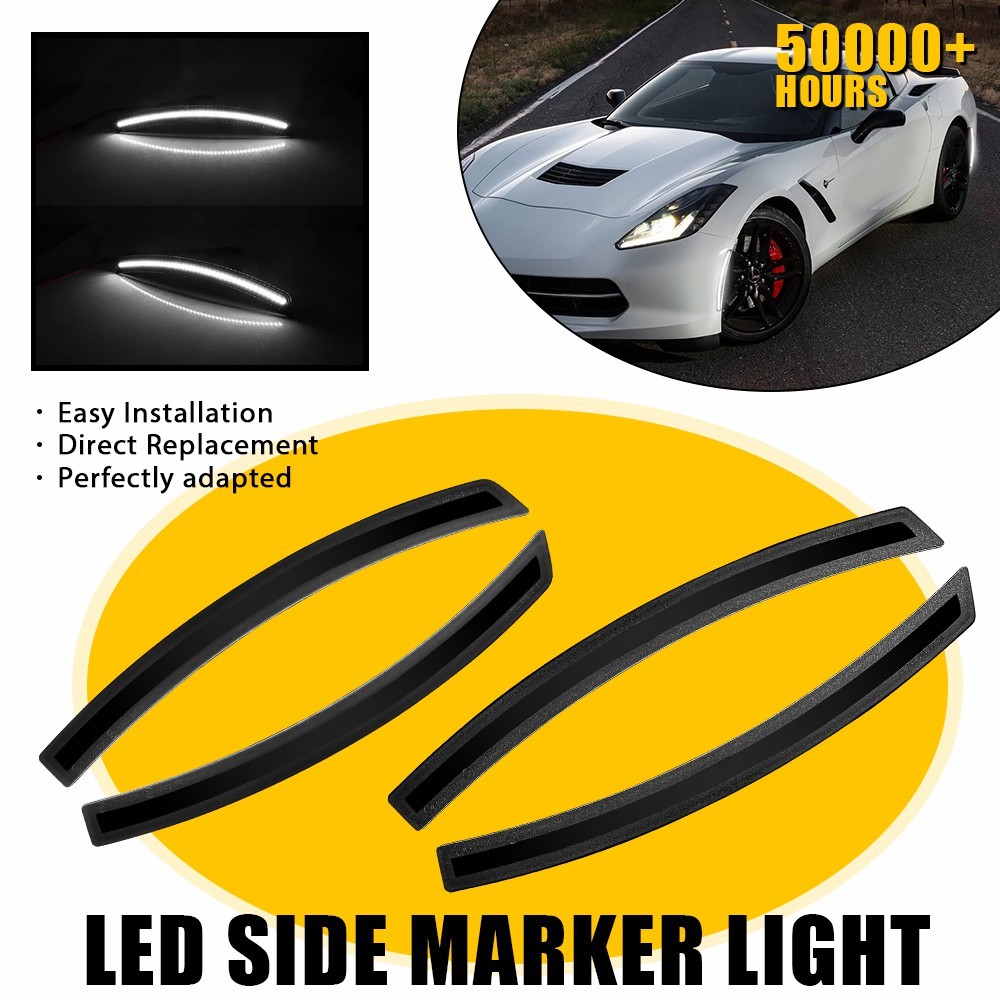 LED White Side Marker Light 2014-2019 Fit Chevrolet Corvette C7 Front+Rear 2Pair