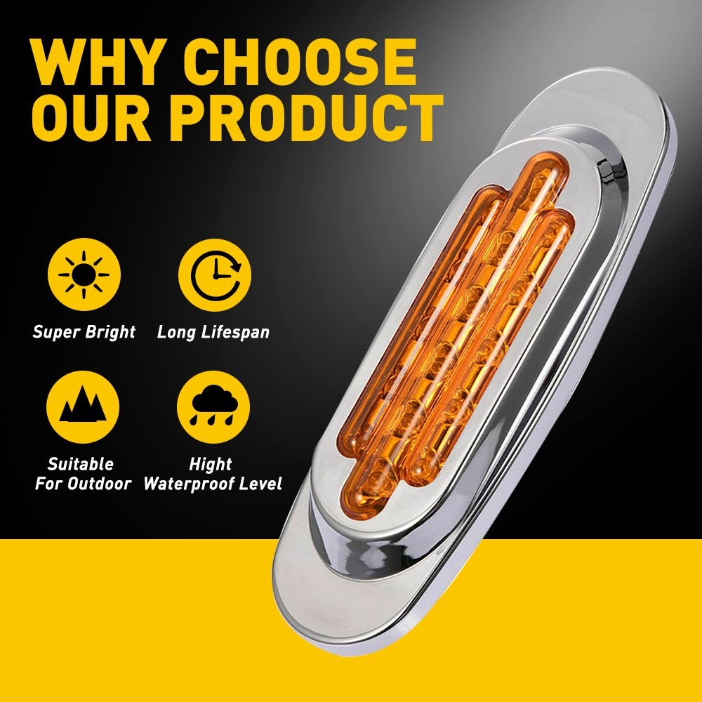 2x Amber 16-LED Side Marker Clearance Lights Waterproof for Trailer Truck RV EXC