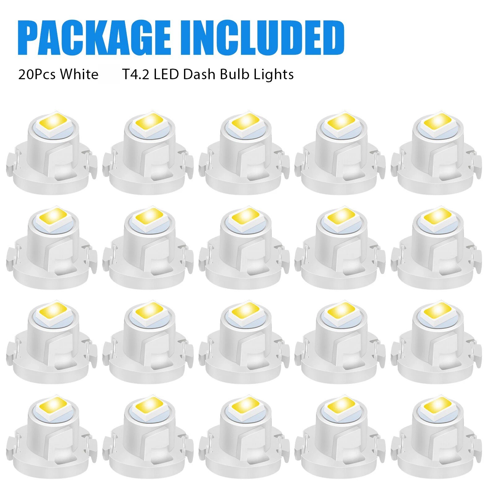 20x 12V DC White T4.2 LED Dash Bulbs for Panel Switch Climate Control Lighting