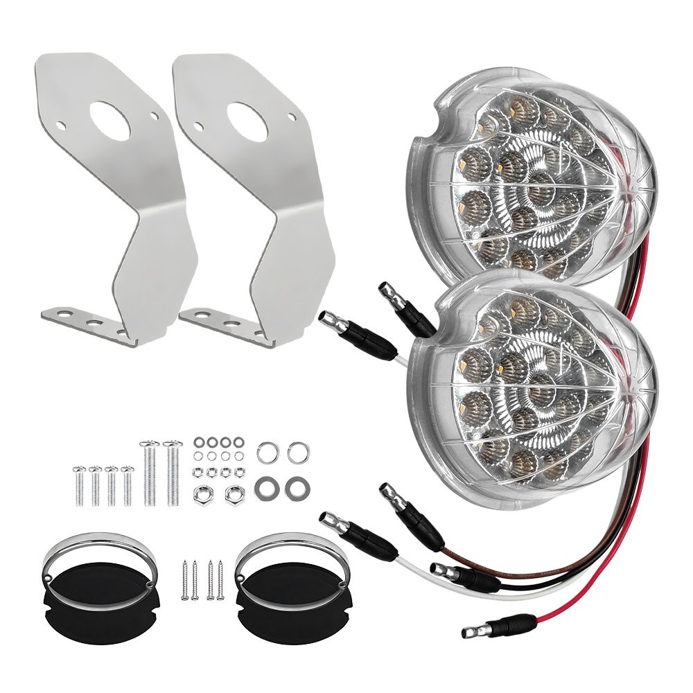 Clear Lens Watermelon LED Light Turn Signals Side Marker Lamp + Mount Brackets