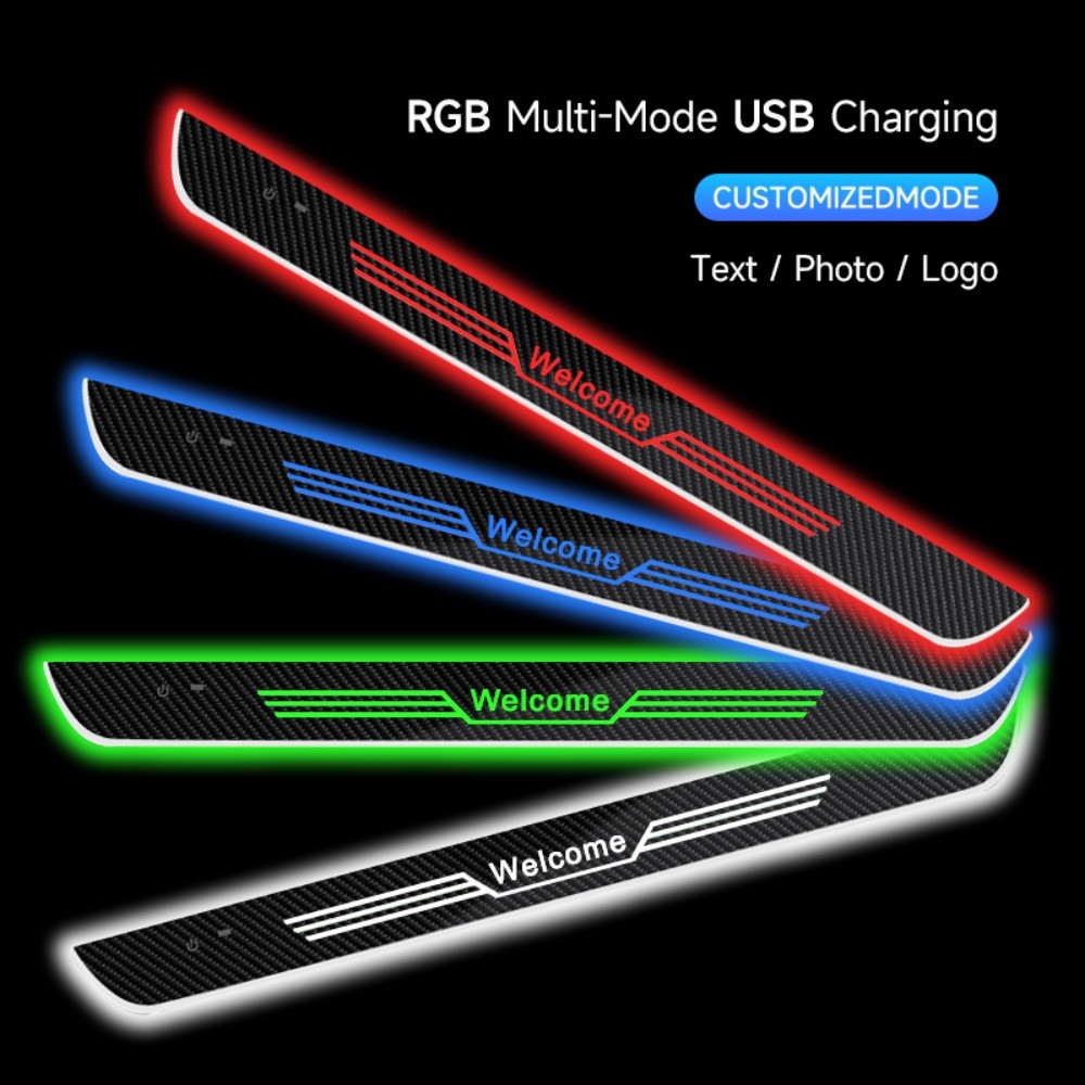 4x Car Door RGB Flowing Pedal Welcome Light USB Rechargeable Wireless Universal