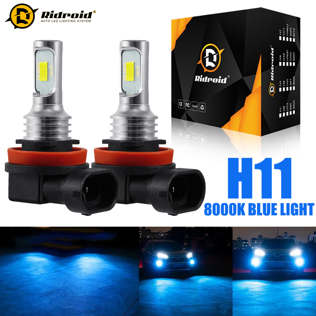 H11 LED Headlight Bulbs Kit ICE Blue 8000K Super Bright 330000LM High Low Beam