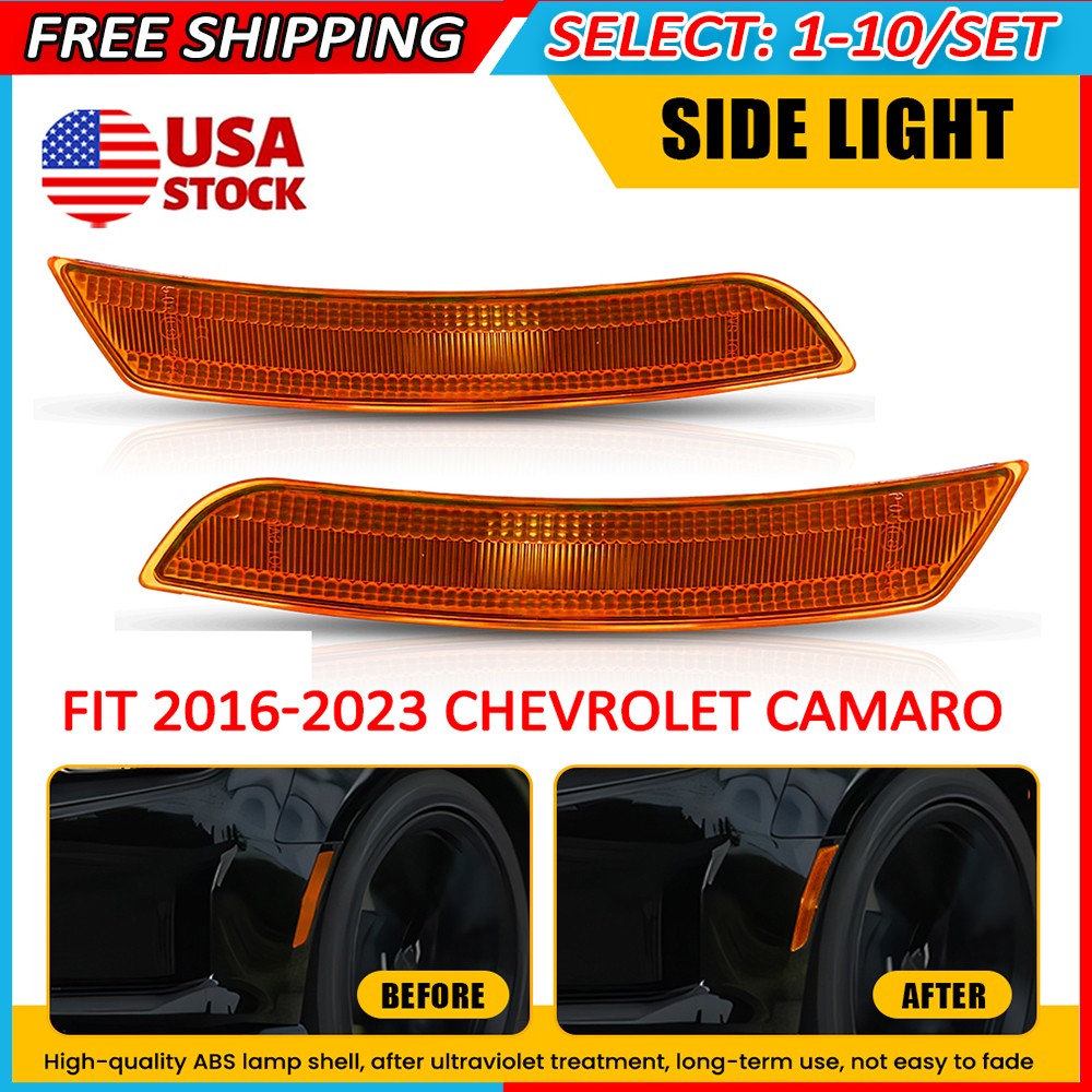 2-20x Bumper Front LED Side Marker Light Covers Amber For 16-23 Chevrolet Camaro