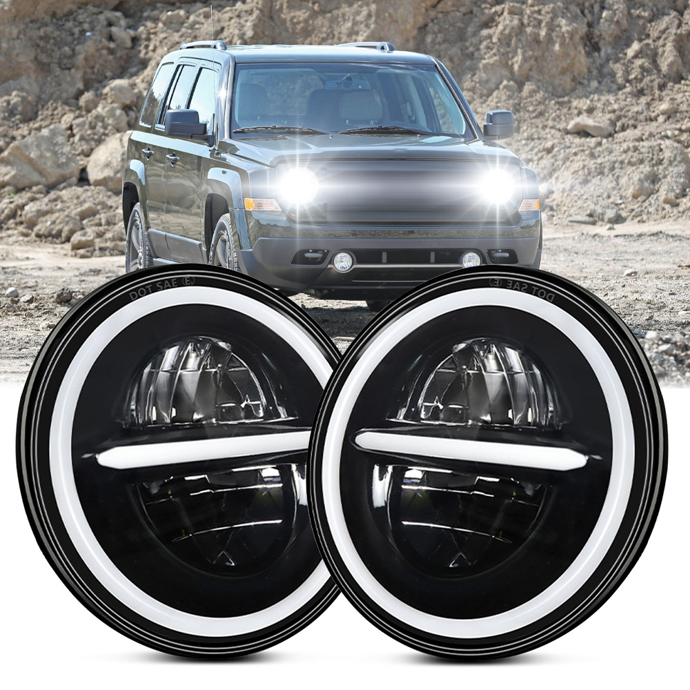 For 2008-2016 Jeep Patriot Pair 7″ Round Seal LED Headlights DRL Projector light