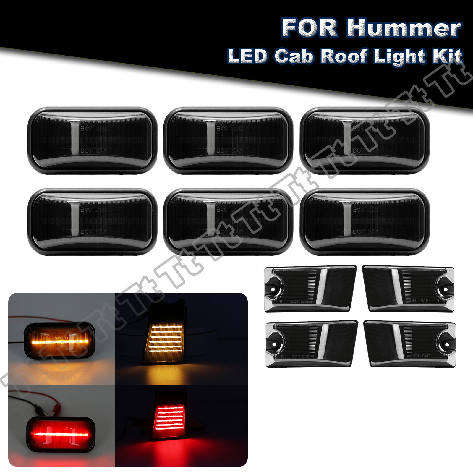 For 2003-09 Hummer H2 | 2005-09 H2 SUT LED Smoked Cab Roof Marker Lights Kit 10x