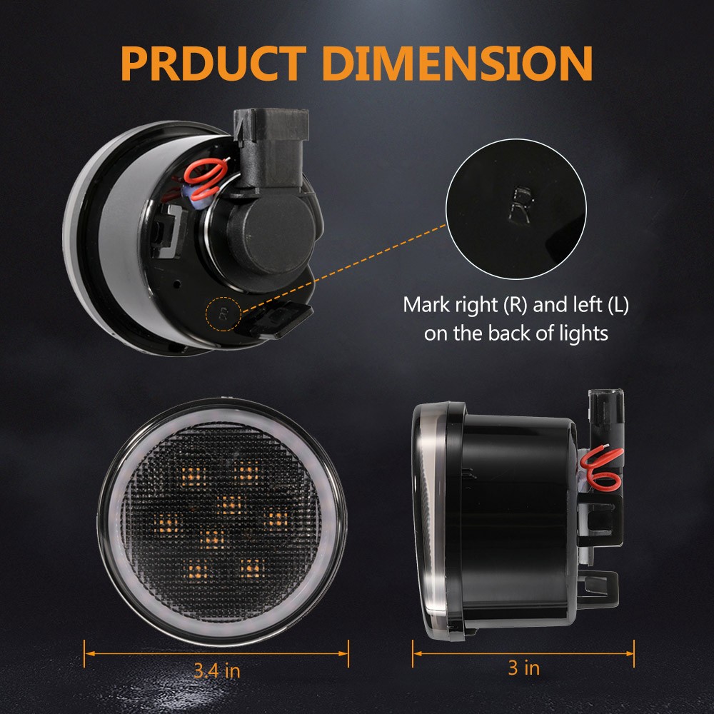 LED Amber Turn Signal Light with Smoke Lens Ring DRL For Jeep Wrangler JK 07-18