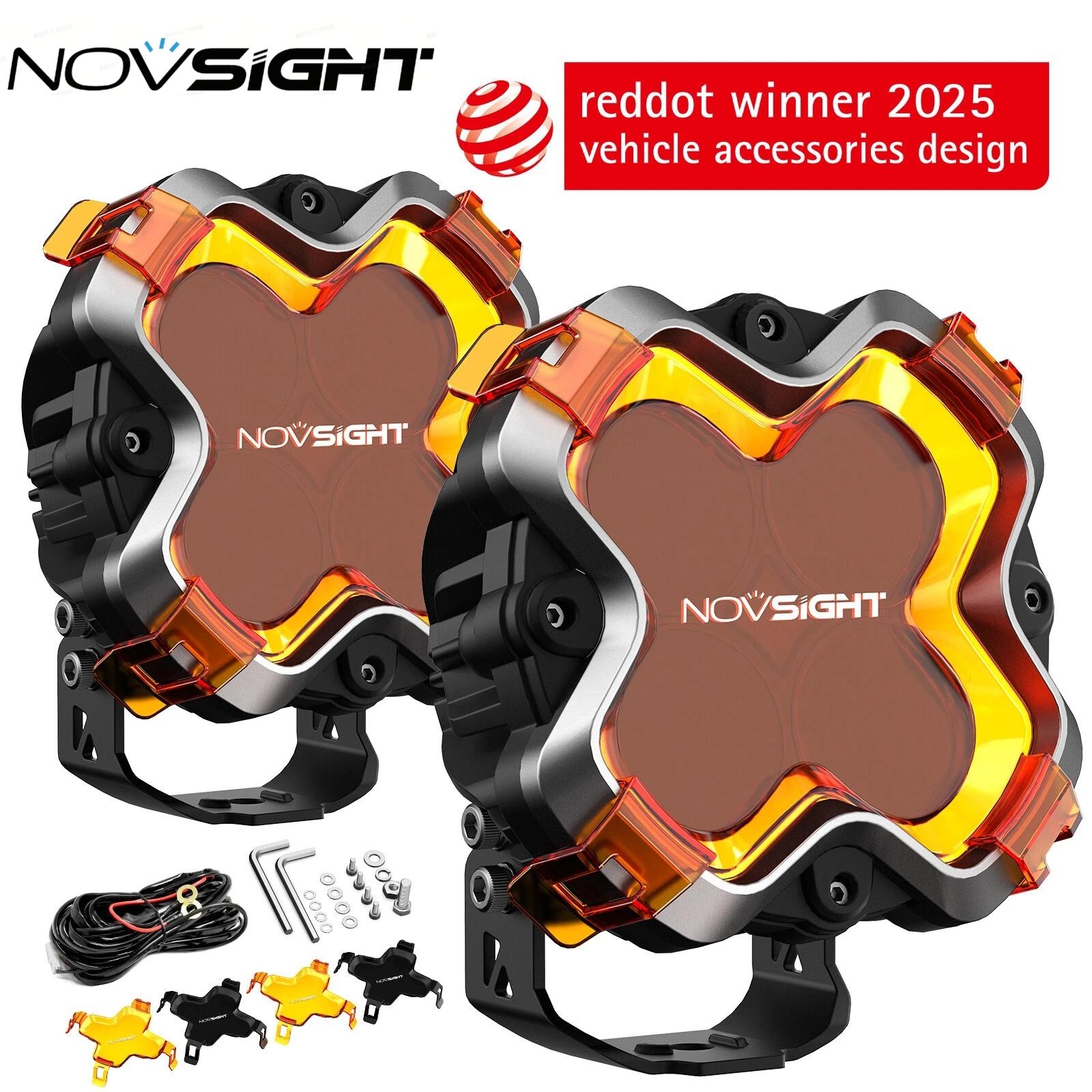NOVSIGHT HALO Series 6″ LED Work Light Pods Spot Beam Truck SUV Off Road Lamp 2x