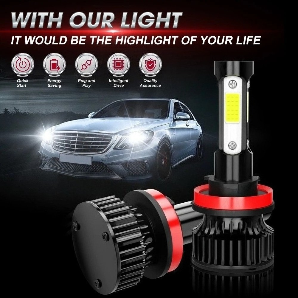 H11 9005 LED Headlight KIT Combo Bulbs 10000K High&Low Beam Super Bright White