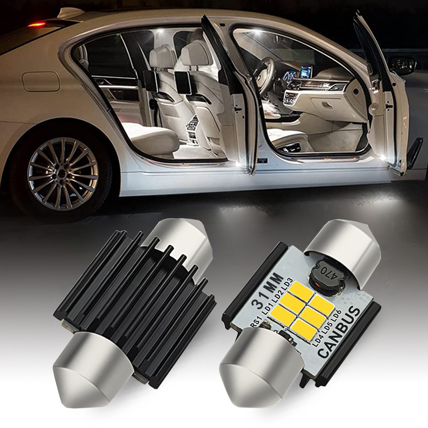 AUXITO 2Set 31MM C5W Festoon LED License Plate Tag Light Bulb 6000K Bright White