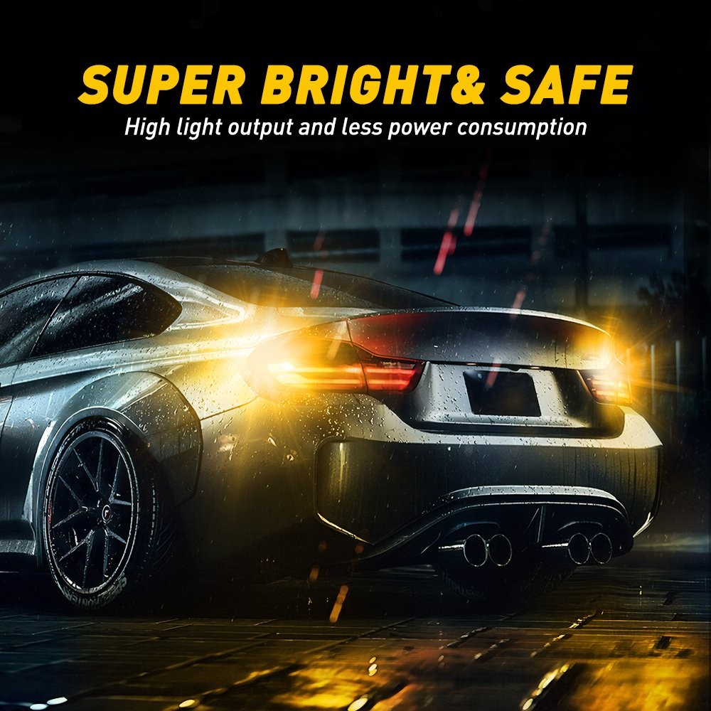 2PCS 3157 Amber LED Turn Signal Blinker Light Bulb 3020SMD Chip IP67 Silver Body