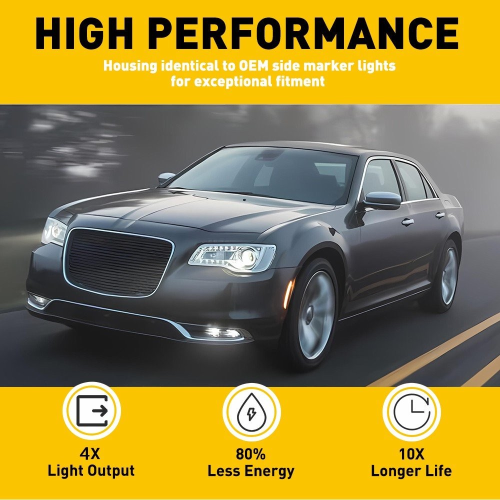 2PCS Amber LED Smoked Front Bumper Side Marker Lights For Chrysler 2015-2023 300