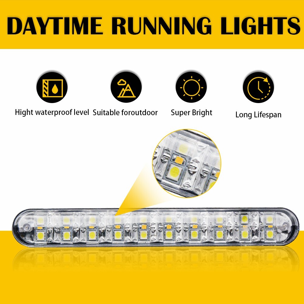 2Pcs 30 LED Daytime Running Driving Light DRL Front Grille Fog Turn Signal Lamps