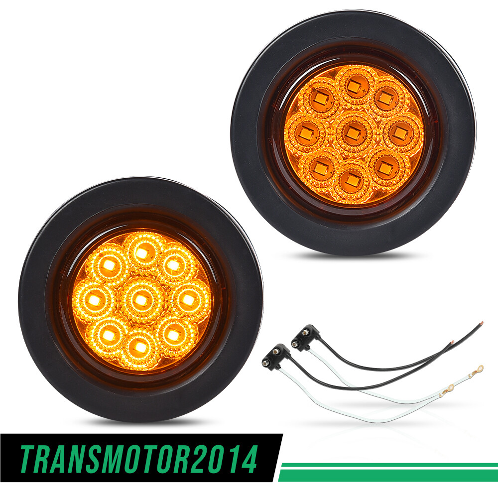 2x Amber 2″ Inch Round 9 LED Side Marker Clearance Lights Truck Trailer Lamp 12V