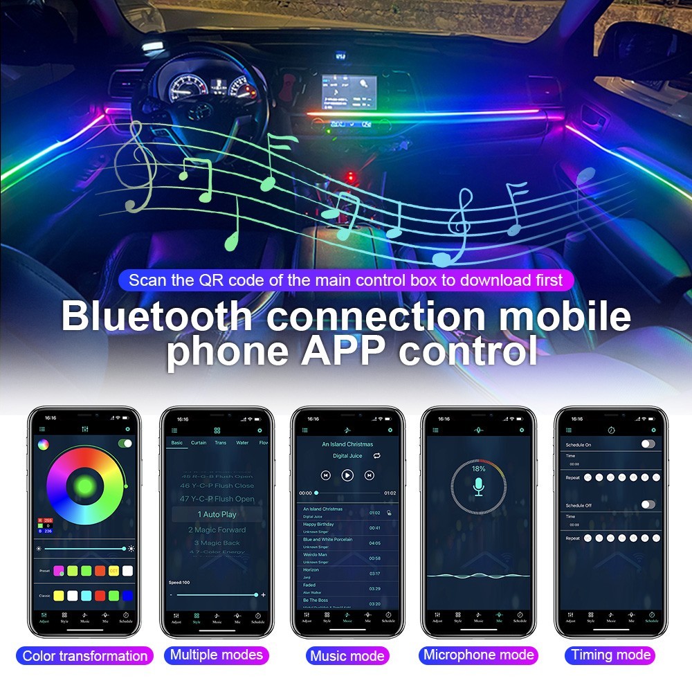 RGB Car Symphony Ambient Light 256 Color Led Atmosphere Acrylic Strip Remote APP