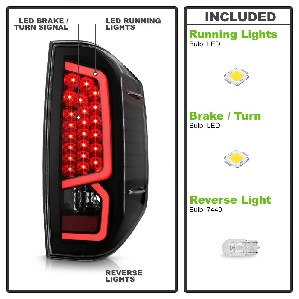 For 2014-2021 Toyota Tundra Smoke Lens Clear LED Tube Tail Lights Set Left+Right