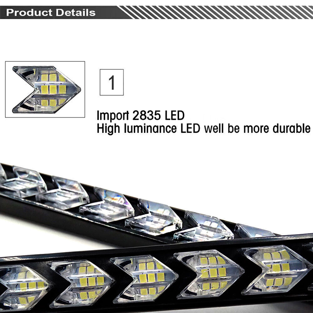 2x Flowing LED Light Strip Arrow Flasher DRL Turn Signal Lamp Bar Universal PAIR