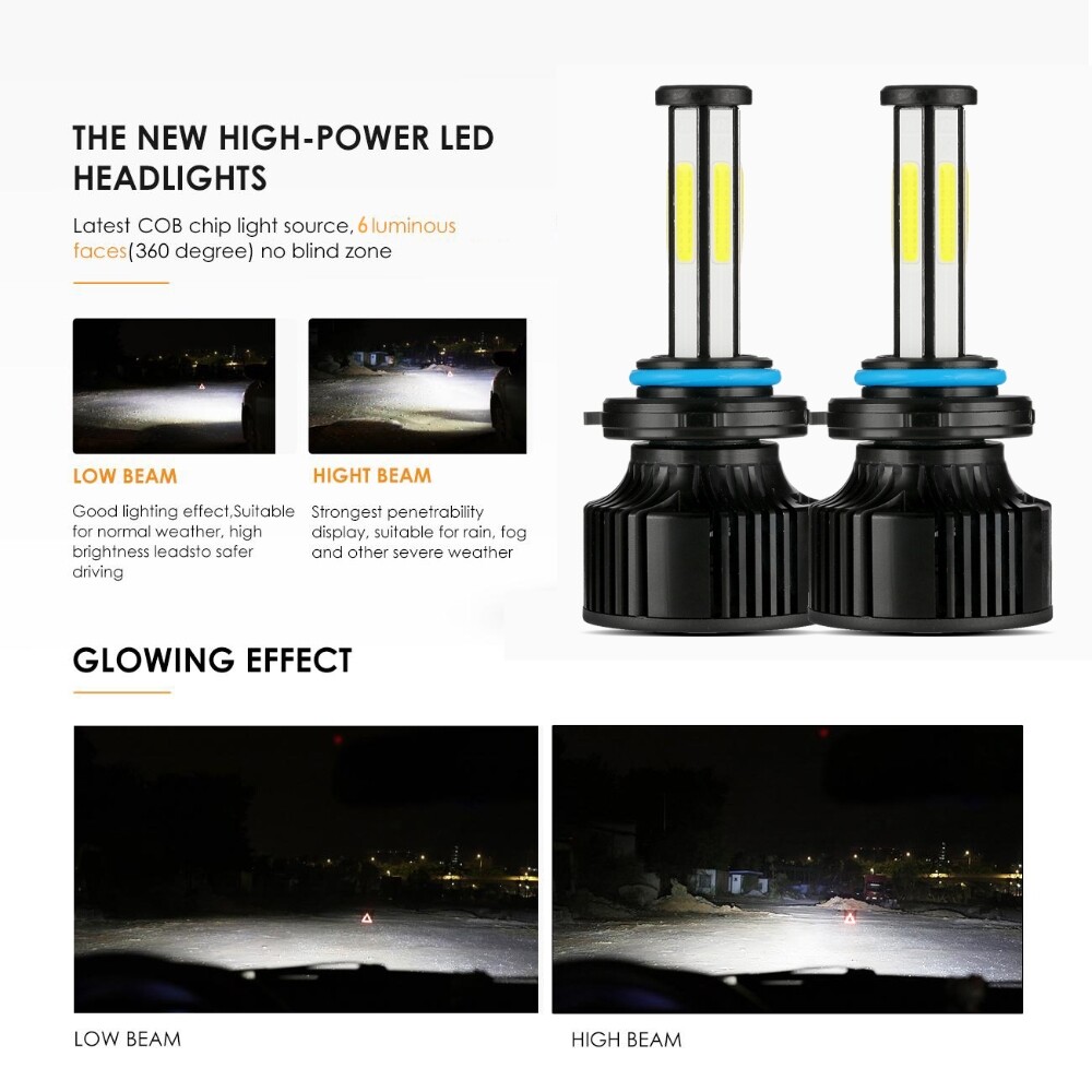 3000W 450000LM 6 Sides LED Headlight 9006 HB4 HID 6000K White Bulbs Super Bright