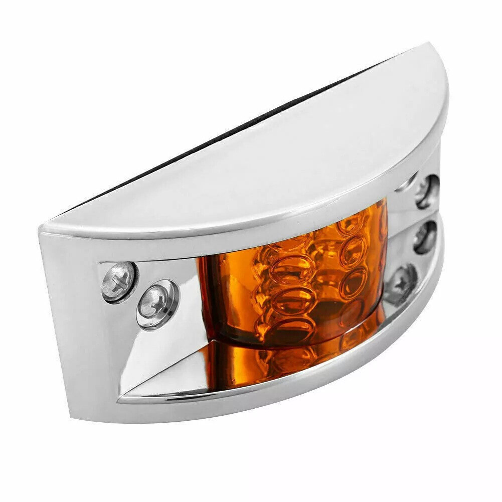 10x Amber 12 LED Curve Sealed Chrome Side Marker Truck Trailer Clearance Lights
