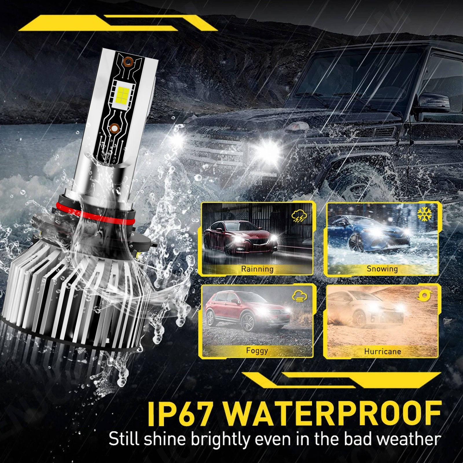 For GMC Sierra 2007-2013 4x 9005 H11 Car LED Headlight Bulb High/Low Beam Combo