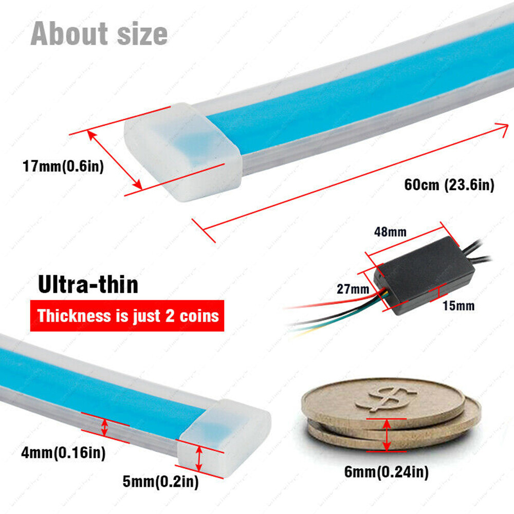 2pcs 60cm RGB Multi-Color Flexible Tube LED DRL Strip Light Flowing Turn Signal
