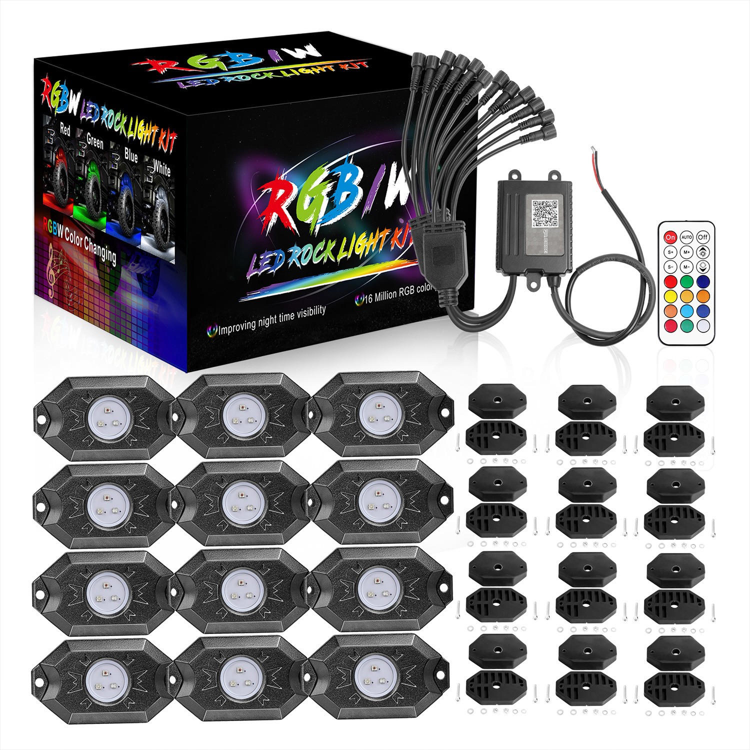 For Yamaha YXZ1000R Wireless Bluetooth 12 Pods RGB LED Rock Lights Underbody ATV