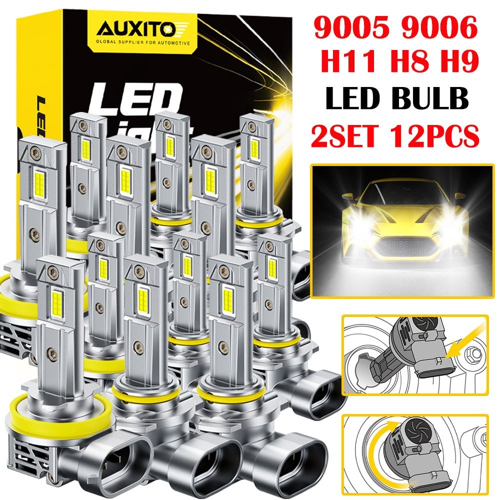 12X AUXITO 9005 9006 H11 LED Headlight Combo High Low White 90000LM CANbus M6S A