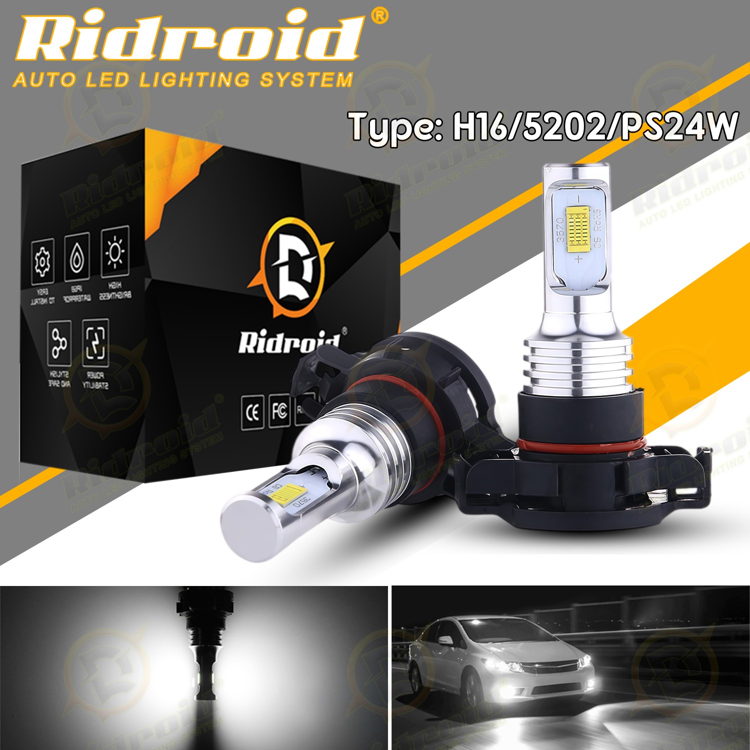 5202 LED Bulbs 6000K Xenon White Super Bright Fog Light DRL Lamps High Power