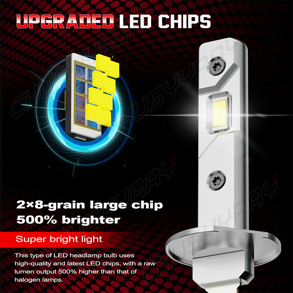 2X H1 LED Headlight Light Kit 200W 16000LM Globe Bulbs Beam White Replace