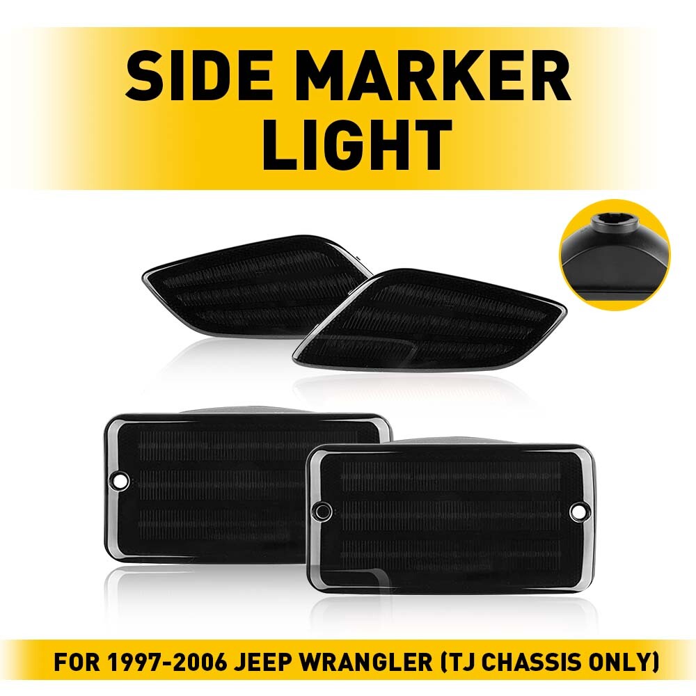 4X LED Smoked Side Marker Light Cover for 1997-2006 Jeep Wrangler TJ Accessories