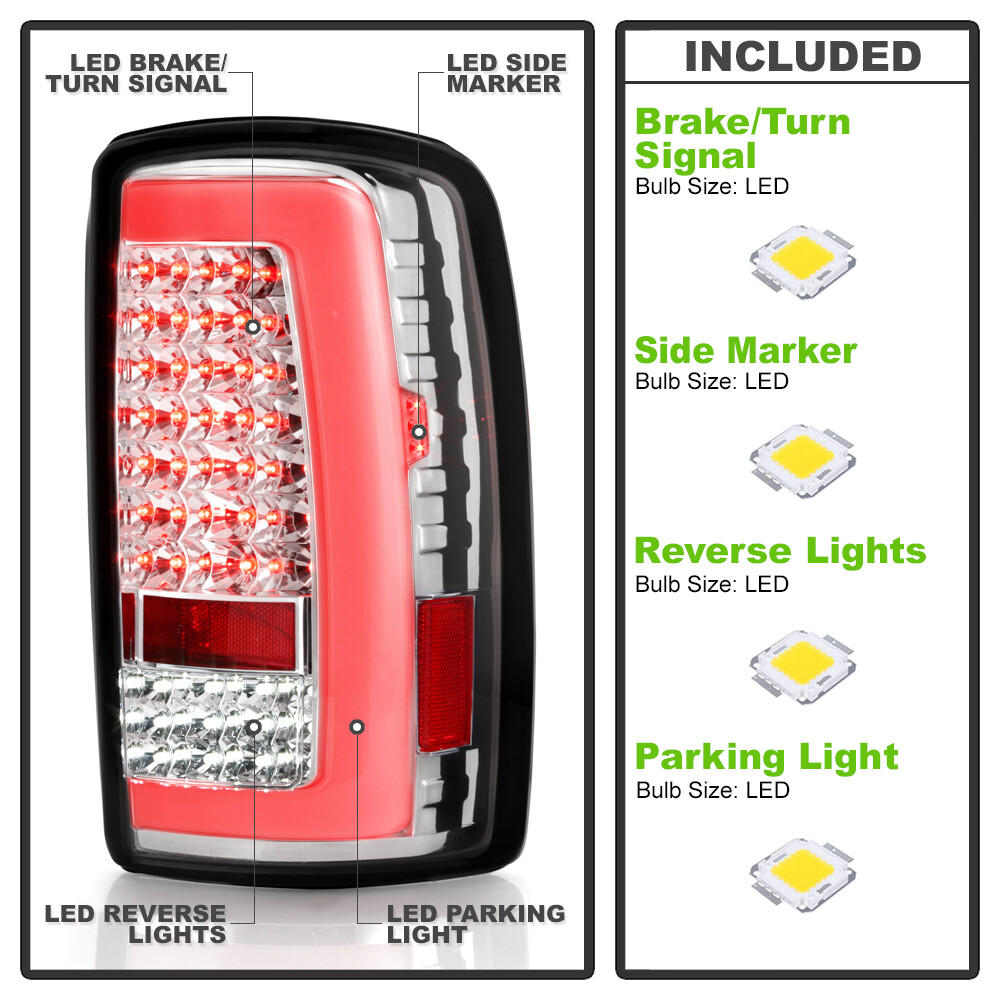 2000-2006 Chevy Suburban Tahoe GMC Yukon Chrome LED Tube Tail Lights Brake Lamps