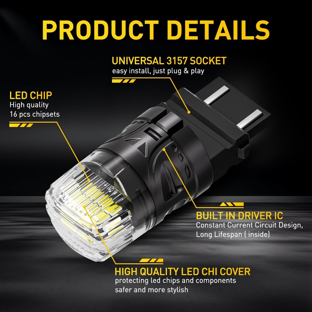 2pcs 3157 LED 3156 DRL Reverse Tail Brake Turn Signal Light Bulbs 6500K White