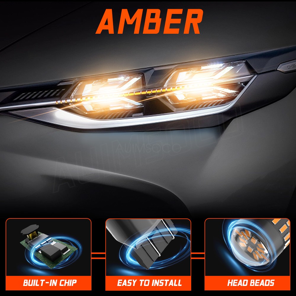 3000K Amber 7443/7440 LED Front Turn Signal Light Bulbs No Hyper Flash Canbus A