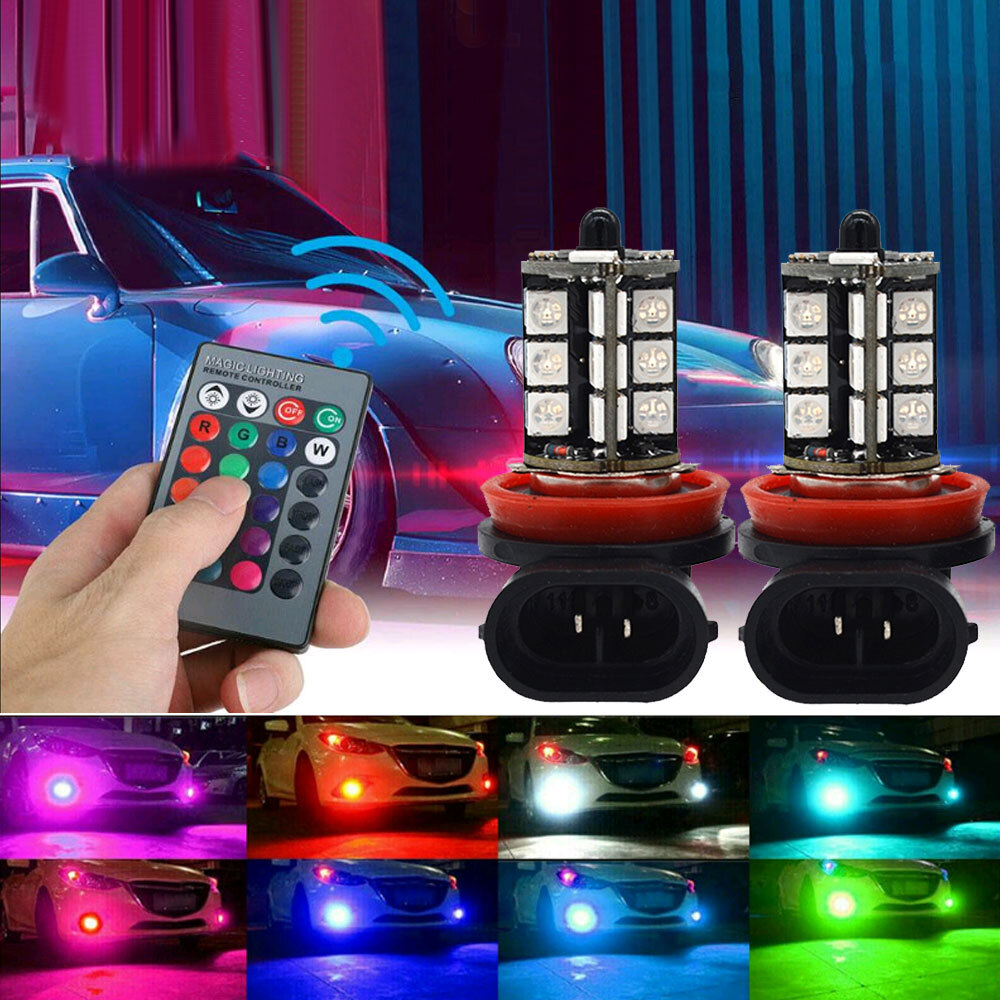 2pcs H8 H9 H11 LED Fog Light Bulbs 16 Color Changing RGB Remote High Power Lamp