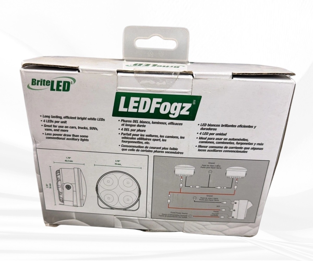 Brite LED LEDFogz+ 8 Round Bright White 12V 2 LED Light Kit Pair LEDFOGZ94