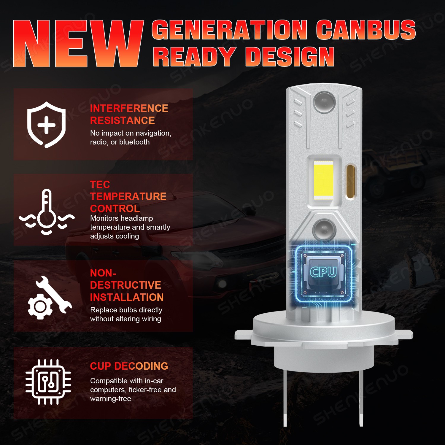 H7+H7+H11 Combo Mini LED Headlight Bulb High Low Beam fog Light 6500K Lamp Bulbs