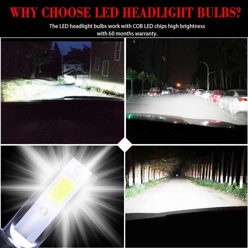 9005 9006 LED Headlights Kit Combo Bulbs 6500K High Low Beam Super White Bright
