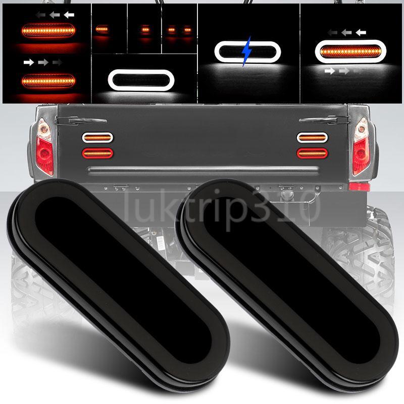 2x Amber/White Oval LED Truck Trailer Stop Turn Tail Brake Lights Flowing DRL US